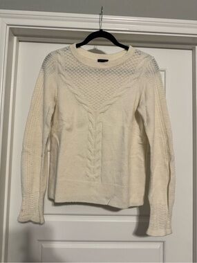 Talbots Cream Cable & Pointelle Crewneck Sweater
